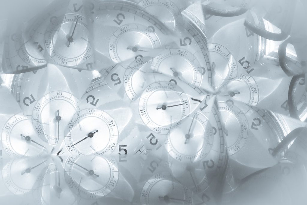 A list of time management tips, white and gray analog clock